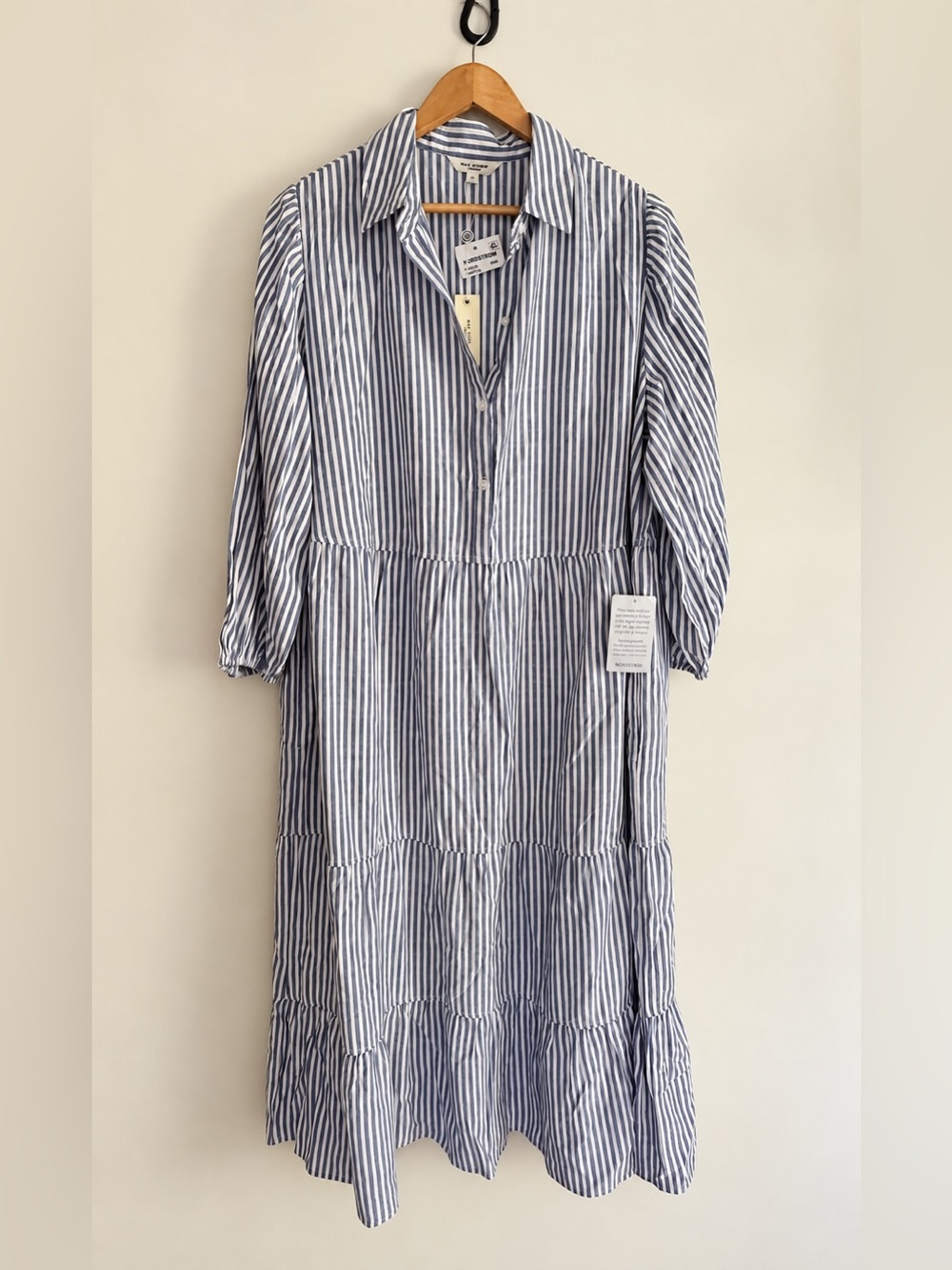 Max Studio London Striped Tiered Shirt Dress Blue White 1X NWT